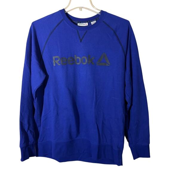 Reebok Blue Spellout Crewneck Mens Sweatshirt Large Long Sleeve - Picture 1 of 8